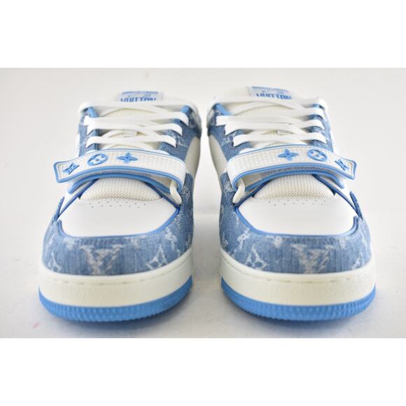 Louis Vuitton Denim Blue Monogram White LV Low Top Trainer Sneaker UK 9 US 10 11 - Picture 12 of 16